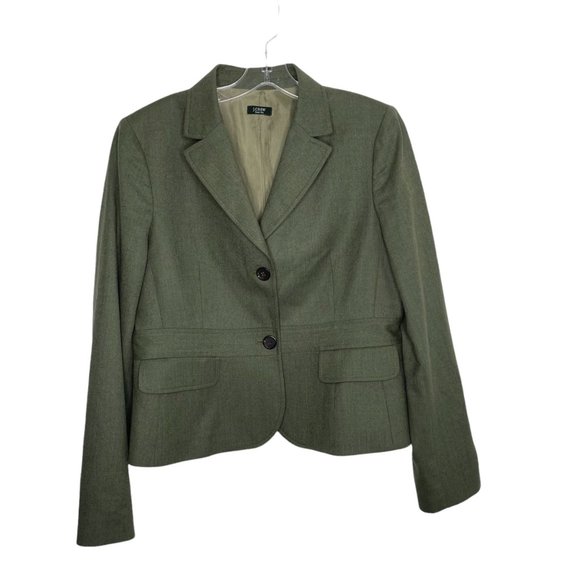J.Crew Women's Green Long Sleeve Collared Button Front Blazer